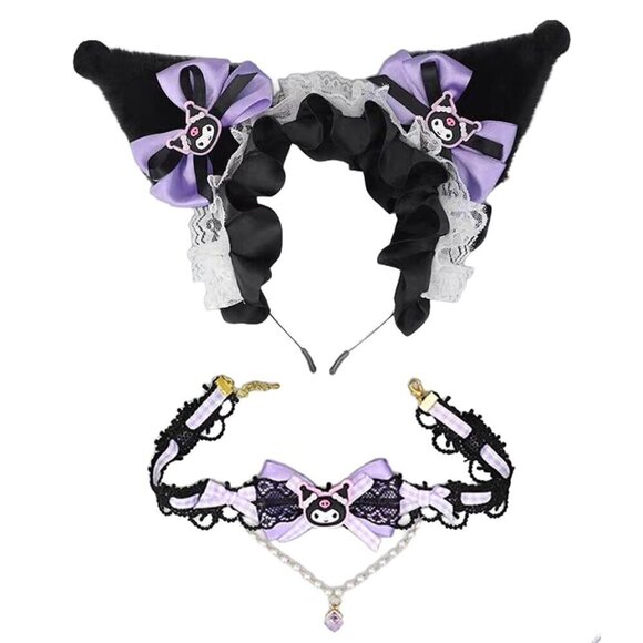 Cat Ears & Lace Necklace Cosplay Set Soft Faux Fur Plush Accessories for Costume main image 6
